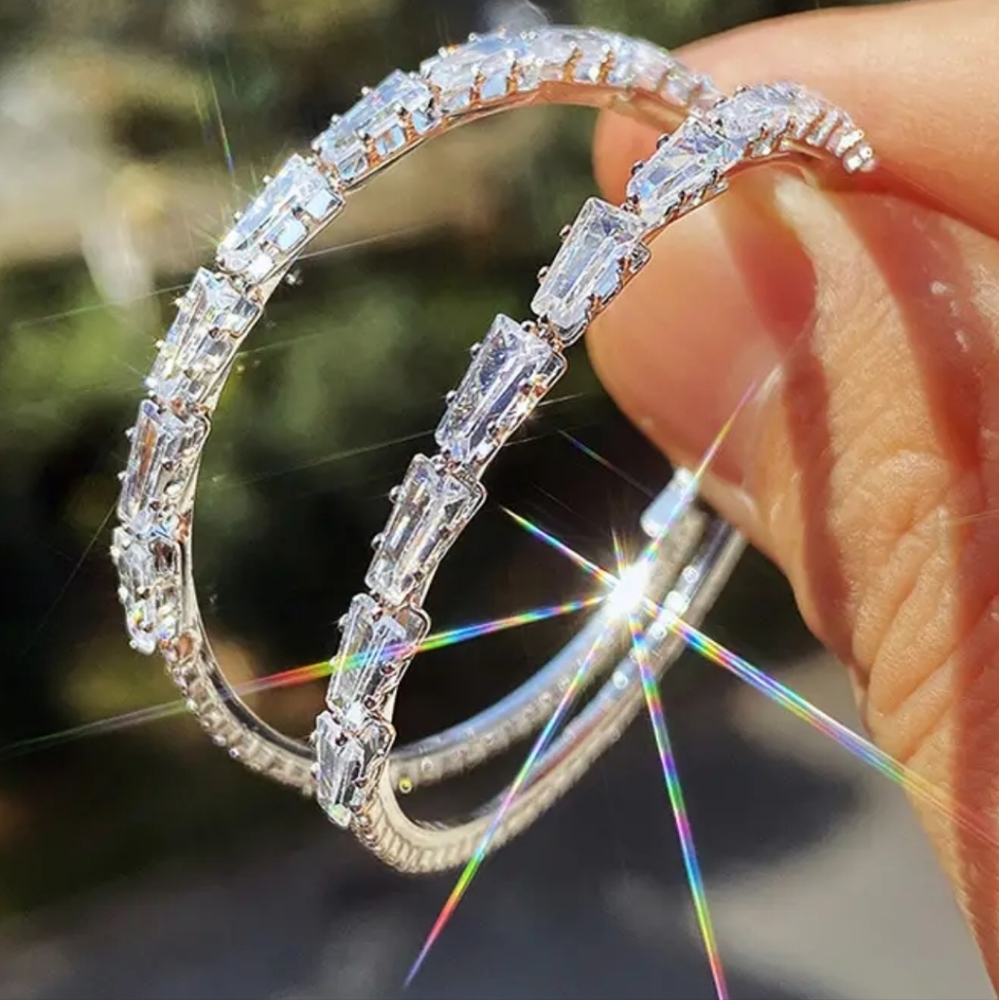 Womans silver plated crystal hoop earrings earrings